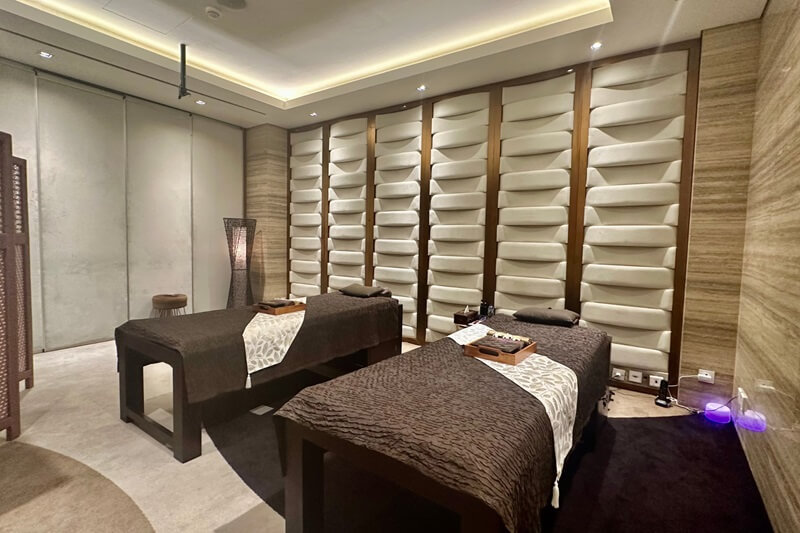 A tranquil treatment room at the Alaya Spa