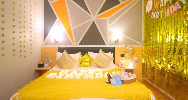 Birthday Room decorated with Happy Birthday balloons
