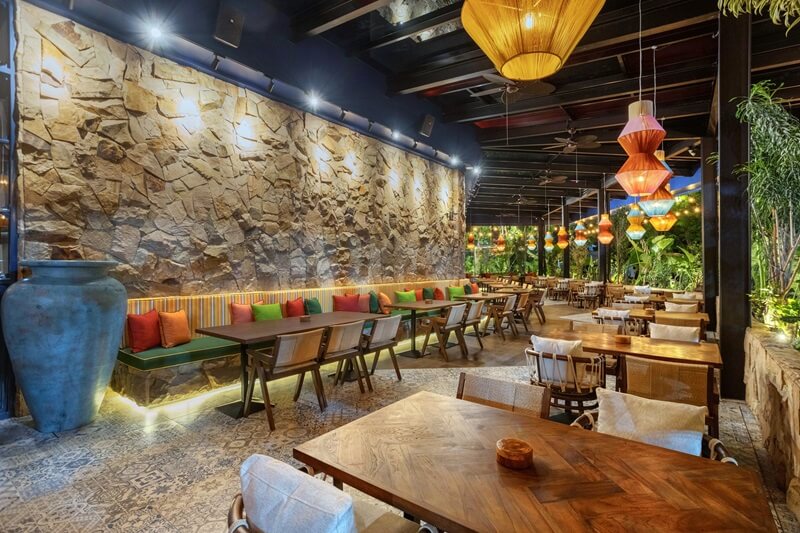 Outdoor seating at Carden Shisha & Bar at night