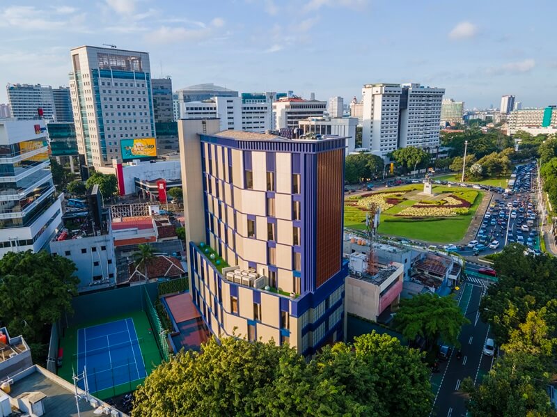 Aerial view of the Ashley Hotel Tugu Tani facade