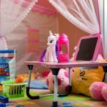 Children's play tent and toys in a family room