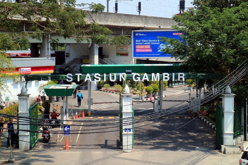 Exterior of Gambir Train Station with a train