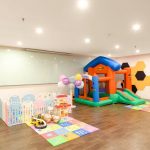 Updated indoor kids playground with slide and ball pit
