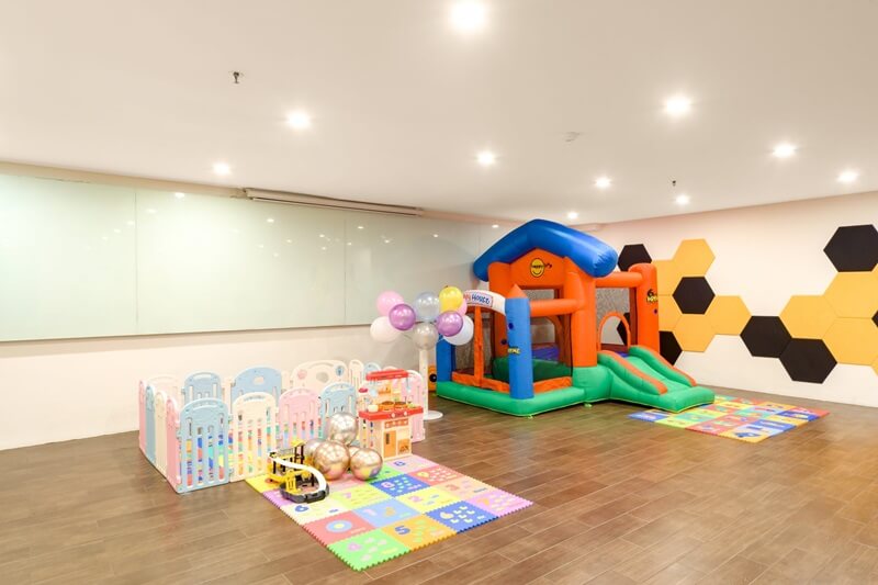Updated indoor kids playground with slide and ball pit