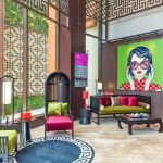 Reception desk and seating area in Mrs. Tang Lobby