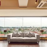 A modern seating area with two armchairs and a side table