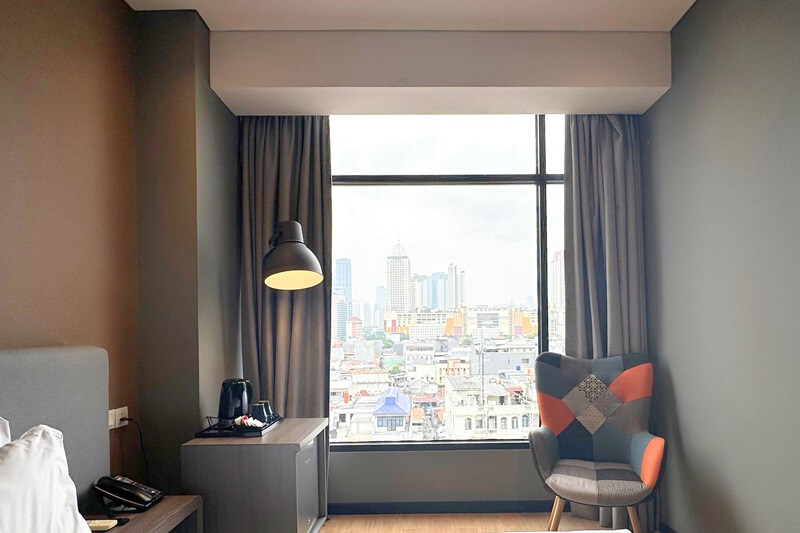 Skyline view from a modern hotel room