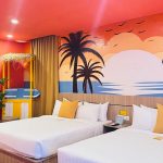 Stylish thematic hotel room with a comfortable bed