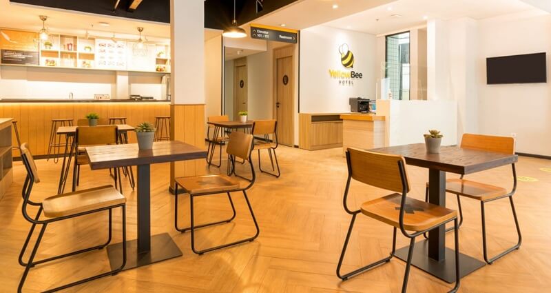 Comfortable seating area in the YBTA lobby lounge