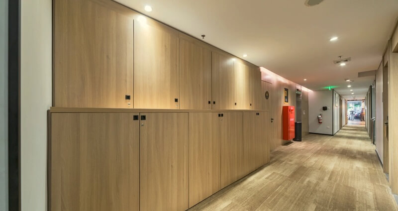 The YBTA locker room with wooden benches