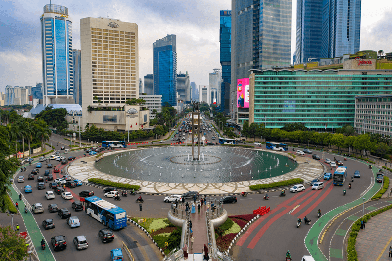 A view of the Bundaran HI roundabout and monument